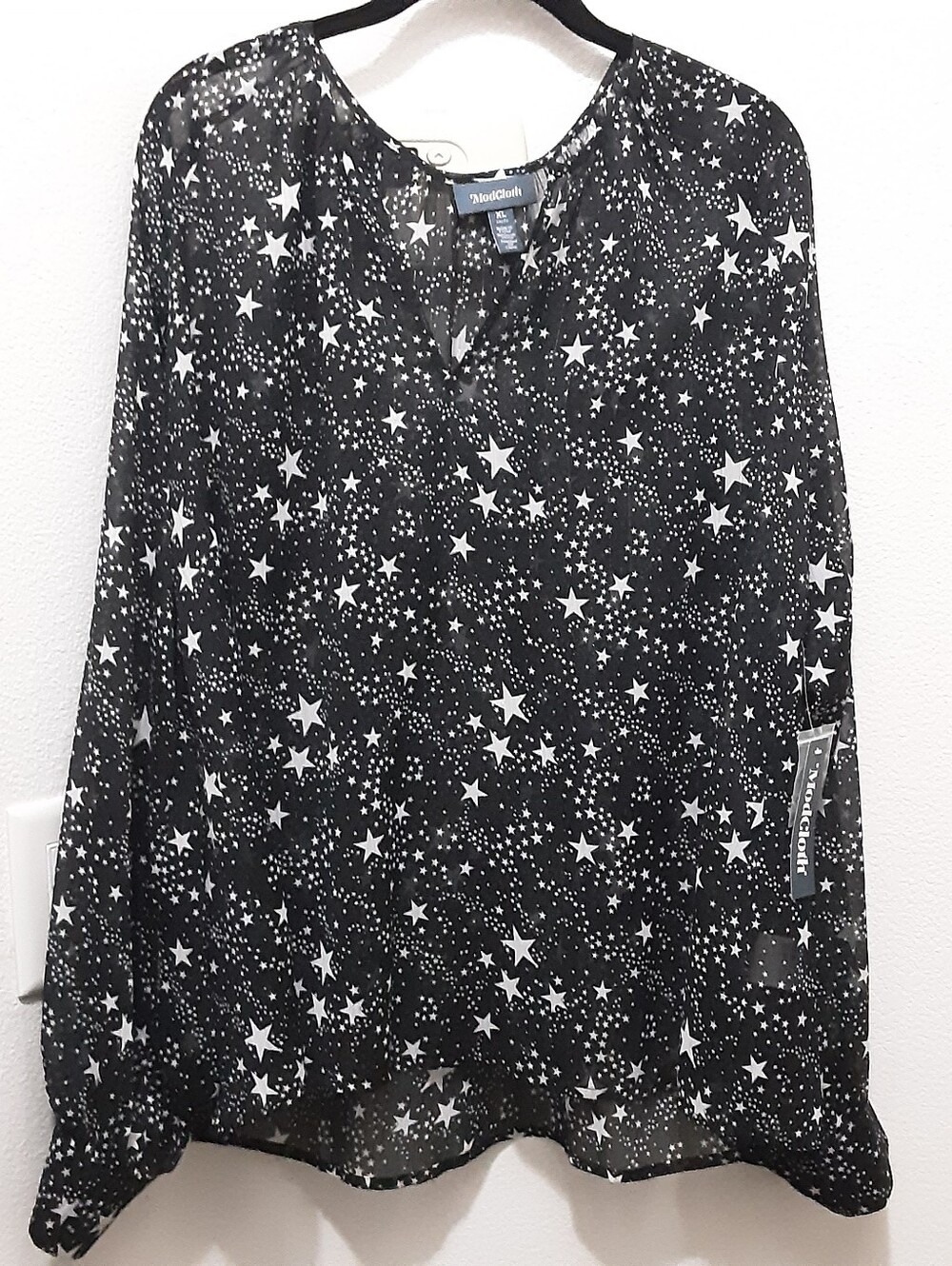 ModCloth Celestial Star Sheer Long Sleeve Button Top